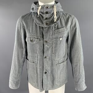 ENGINEERED GARMENTS Size S White Blue Stripe Cotton Hooded Jacket